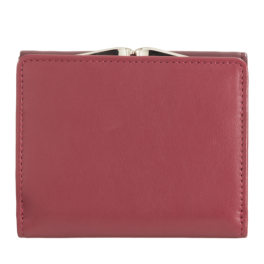 DuDu Cartera pequeña de cuero RFID para mujer con monedero Click Clac Compact 8 Cartera de tarjetas