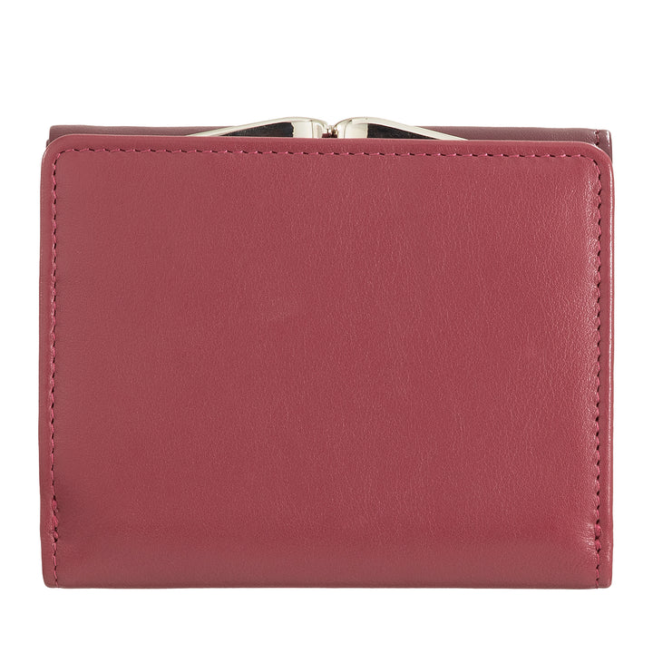 DuDu Cartera pequeña de cuero RFID para mujer con monedero Click Clac Compact 8 Cartera de tarjetas