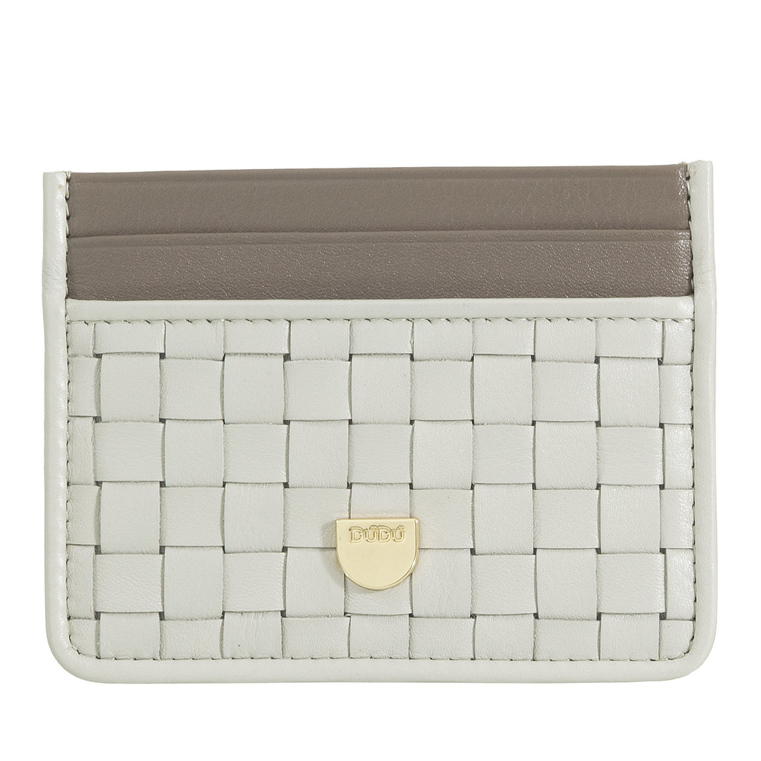 DUDU Porte-cartes en cuir tissé pour hommes et femmes – Porte-cartes tissé compact et fin, design élégant, porte-cartes de crédit de poche