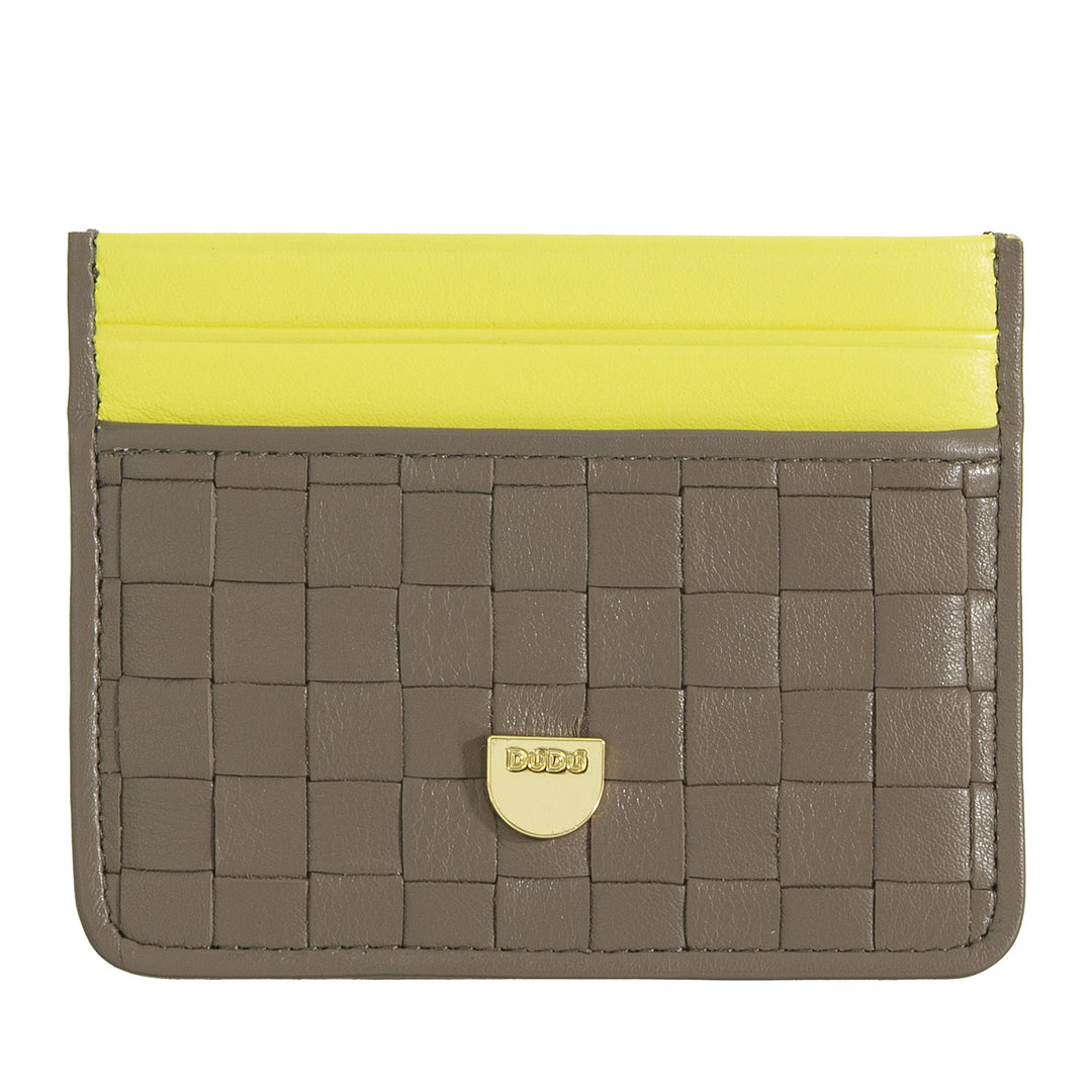DUDU Porte-cartes en cuir tissé pour hommes et femmes – Porte-cartes tissé compact et fin, design élégant, porte-cartes de crédit de poche