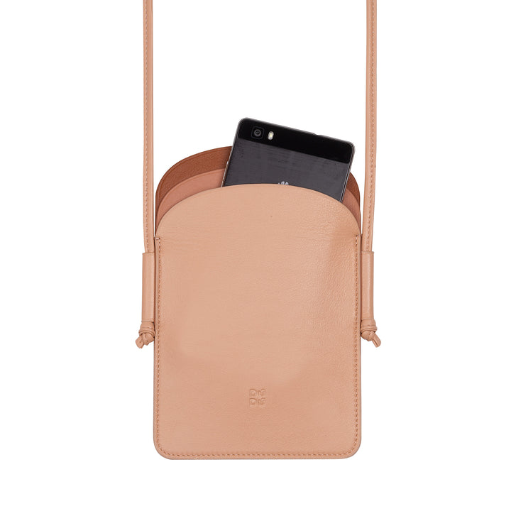 DUDU - Soporte para teléfono de piel para mujer, doble bolsillo para smartphone, bolsillo para tarjetas, correa ajustable para el hombro