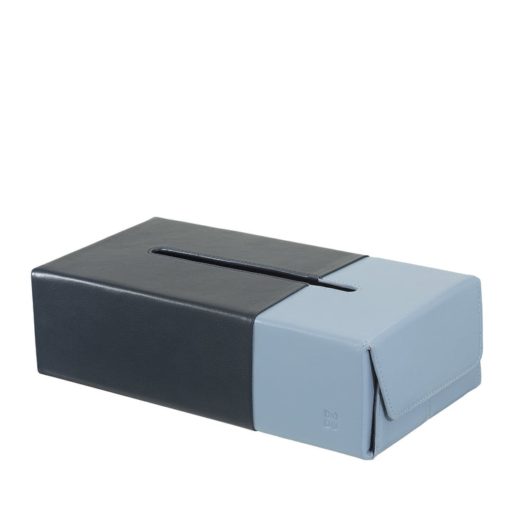 DUDU Porta Pañuelos en Piel Auténtica Napa Bicolor - Elegante Diseño de Sobremesa para Hogar, Oficina o Estudio - Estilo Moderno