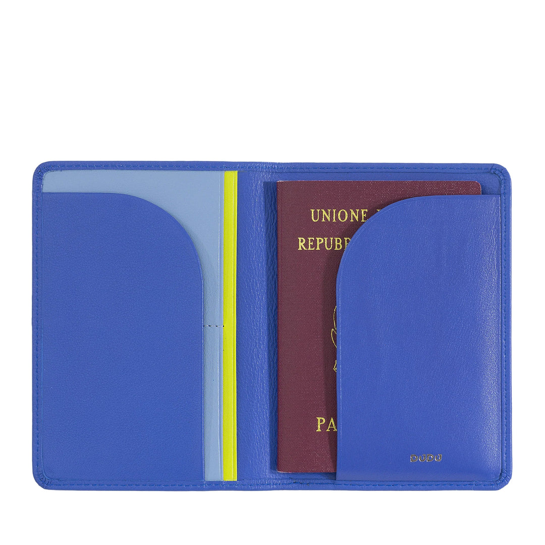 DUDU Travel - Funda de piel para pasaporte con protección RFID y tarjetero de crédito