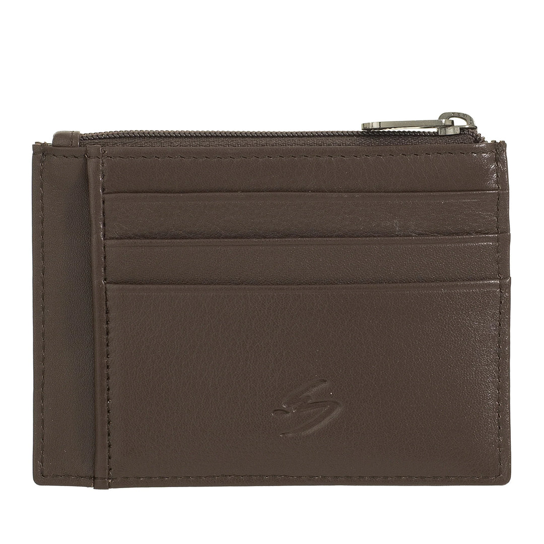 Nuvola Pelle Bustina Portafoglio Porta Carte di Credito Tascabile in Pelle - Portamonete Uomo Slim con Cerniera Zip