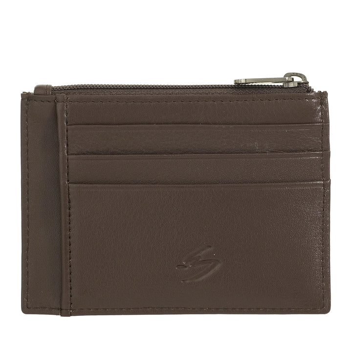Nuvola Pelle Bustina Portafoglio Porta Carte di Credito Tascabile in Pelle - Portamonete Uomo Slim con Cerniera Zip
