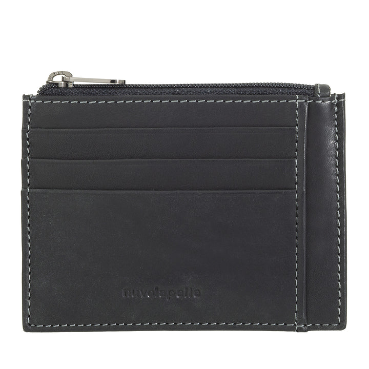 Nuvola Pelle Porte-cartes de crédit en cuir pour homme et femme – Porte-cartes fin avec compartiments et poche zippée – Élégant et compact