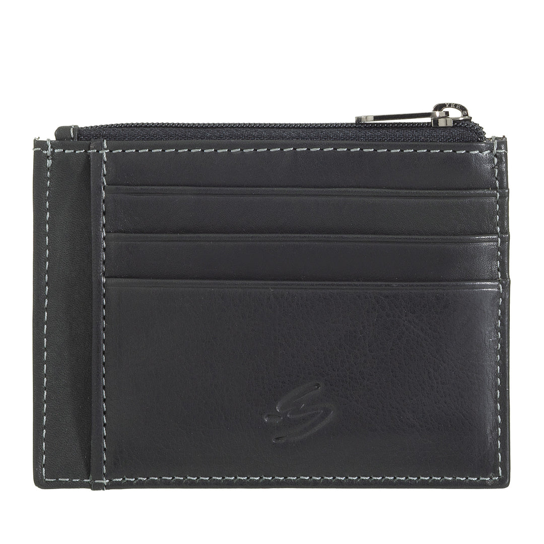 Nuvola Pelle Porte-cartes de crédit en cuir pour homme et femme – Porte-cartes fin avec compartiments et poche zippée – Élégant et compact