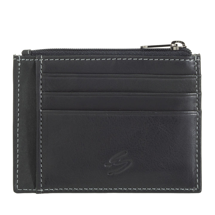 Nuvola Pelle Porte-cartes de crédit en cuir pour homme et femme – Porte-cartes fin avec compartiments et poche zippée – Élégant et compact