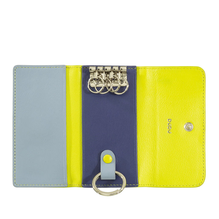 DUDU Astuccio Portachiavi in Pelle Colorato con 5 Anelli per Chiavi di Casa Auto, Design Minimal, con Bottone