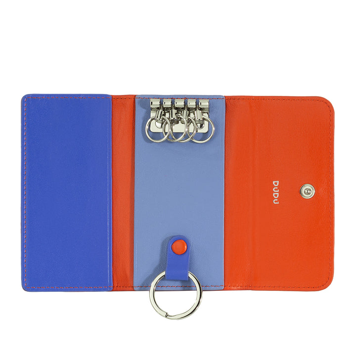 DUDU Astuccio Portachiavi in Pelle Colorato con 5 Anelli per Chiavi di Casa Auto, Design Minimal, con Bottone