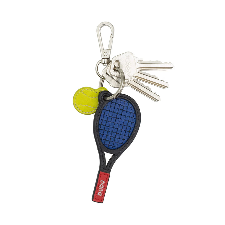 Llavero de raqueta de tenis de cuero DUDU con mosquetón - Llavero deportivo de tenis para llaves, bolso o mochila