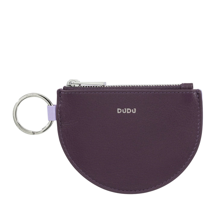 DUDU Mini Leather Coin Purse for Women with Zipper and Two-Tone Slim Design Key Ring