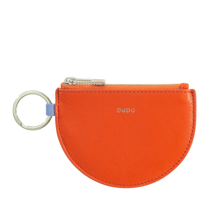 DUDU Mini Leather Coin Purse for Women with Zipper and Two-Tone Slim Design Key Ring