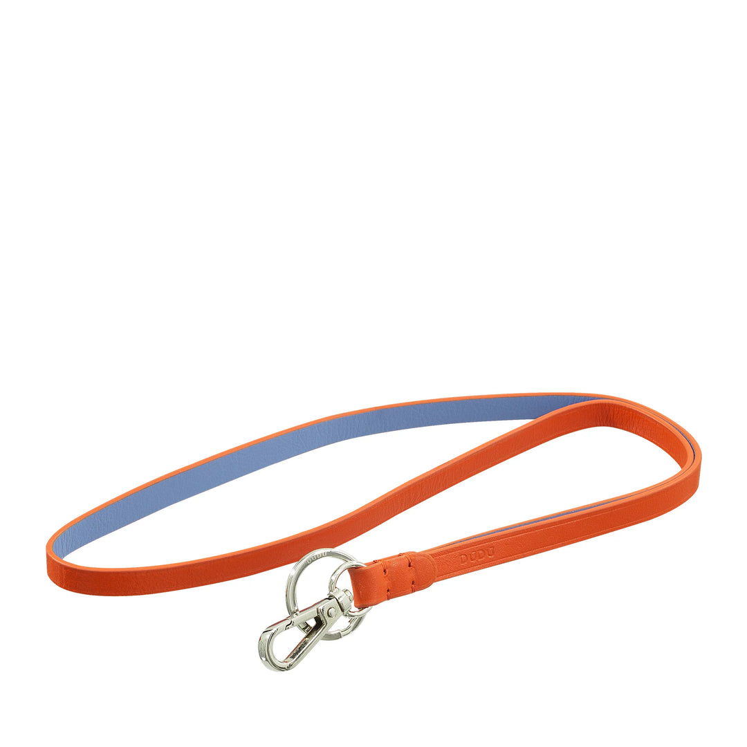 DUDU Lanyard Correa para el Cuello con Anilla y Mosquetón Metálico en Piel Auténtica, Cordón para Llaves, Porta Credenciales, Coche, Llavero