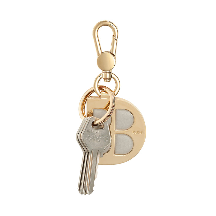 DUDU Llavero de Metal en Forma de D con Inserciones de Cuero Auténtico, Llavero Dorado con Mosquetón y Anillo, Llavero para Coche, Casa y Oficina