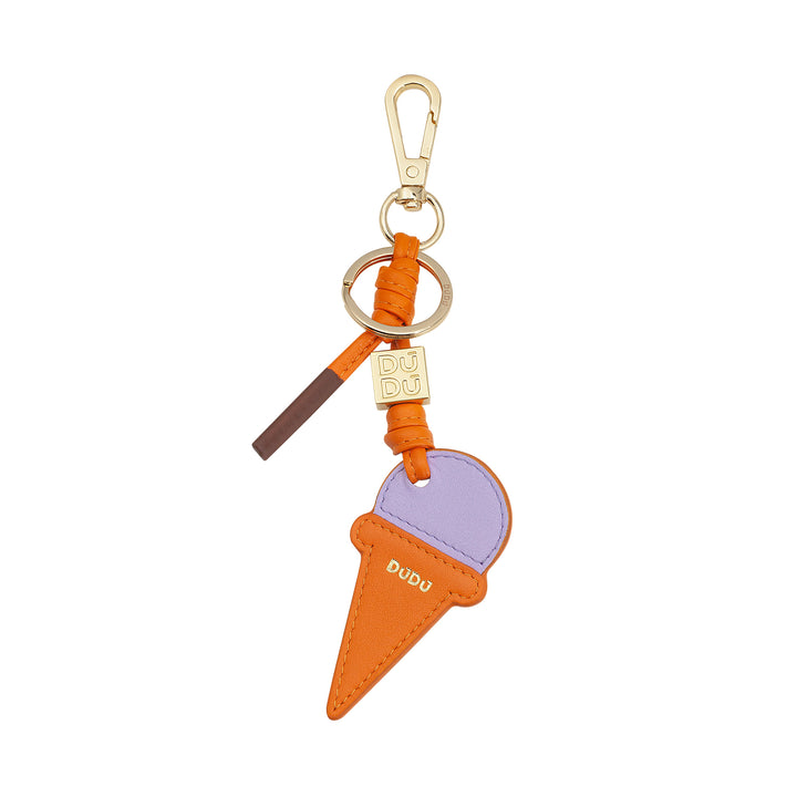DUDU Portachiavi in Pelle con Cono Gelato, Portachiavi Uomo Donna, con Anello e Moschettone, Portachiavi Estivo Design