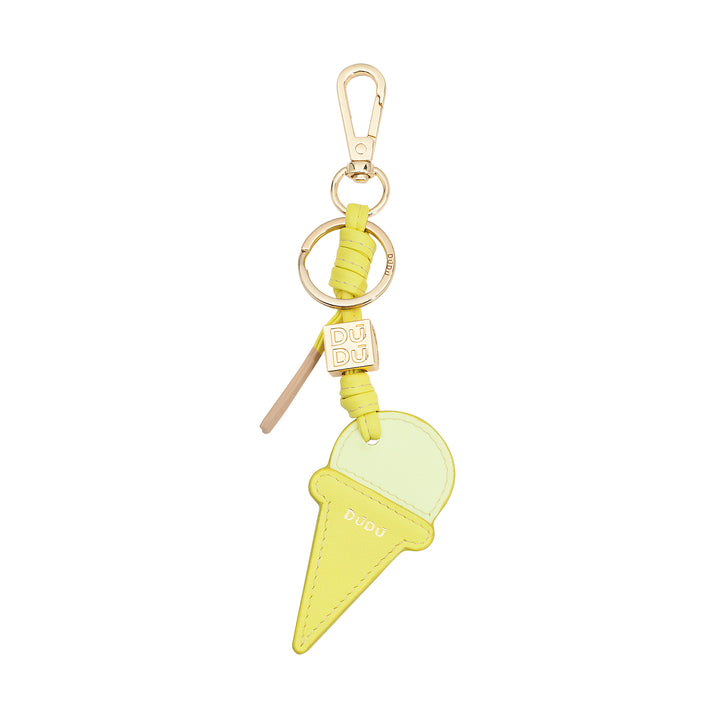 DUDU Portachiavi in Pelle con Cono Gelato, Portachiavi Uomo Donna, con Anello e Moschettone, Portachiavi Estivo Design