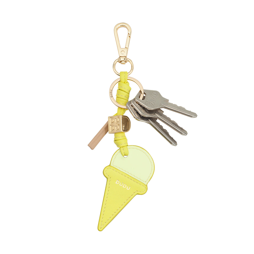 DUDU Portachiavi in Pelle con Cono Gelato, Portachiavi Uomo Donna, con Anello e Moschettone, Portachiavi Estivo Design