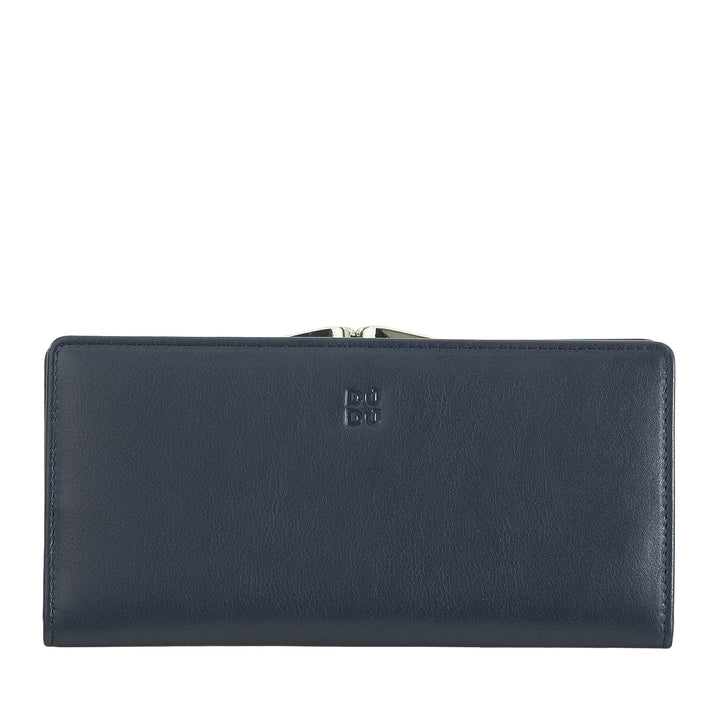 DUDU Cartera Grande para Mujer de Piel Auténtica con Protección RFID, Tarjetero con Monedero Clic Clac, Billetera Colorida