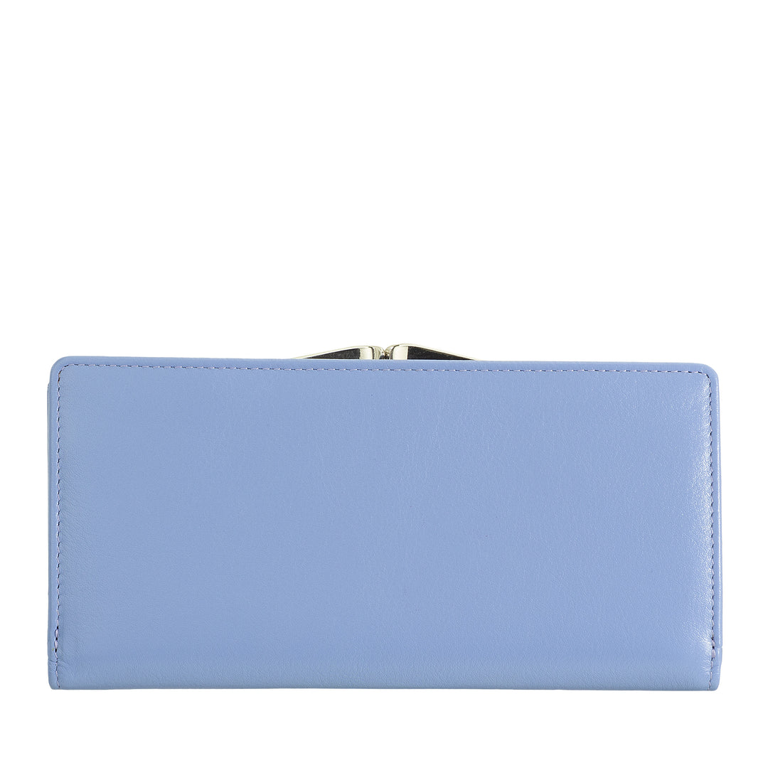 DUDU Cartera Grande para Mujer de Piel Auténtica con Protección RFID, Tarjetero con Monedero Clic Clac, Billetera Colorida