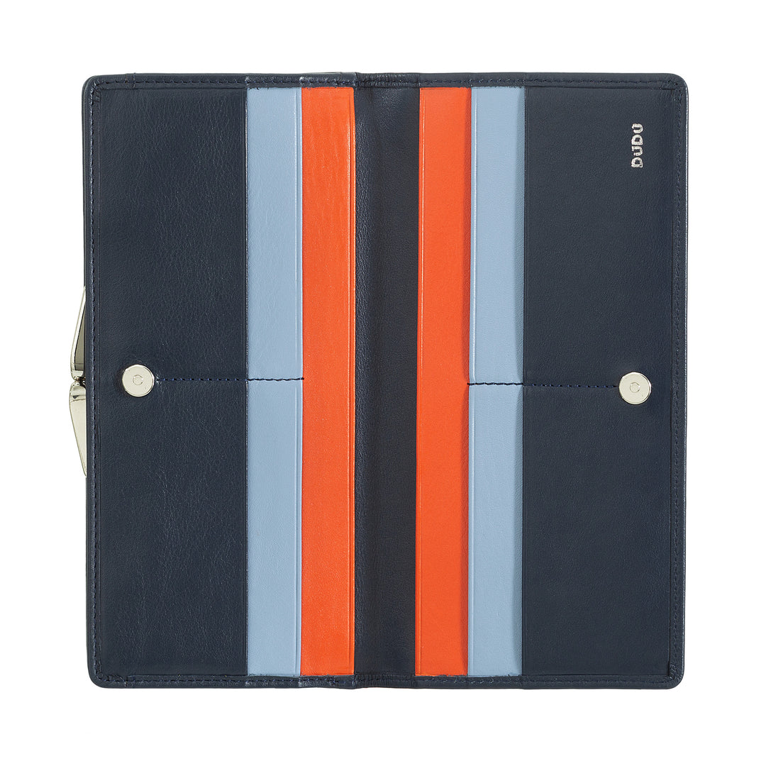DUDU Cartera Grande para Mujer de Piel Auténtica con Protección RFID, Tarjetero con Monedero Clic Clac, Billetera Colorida