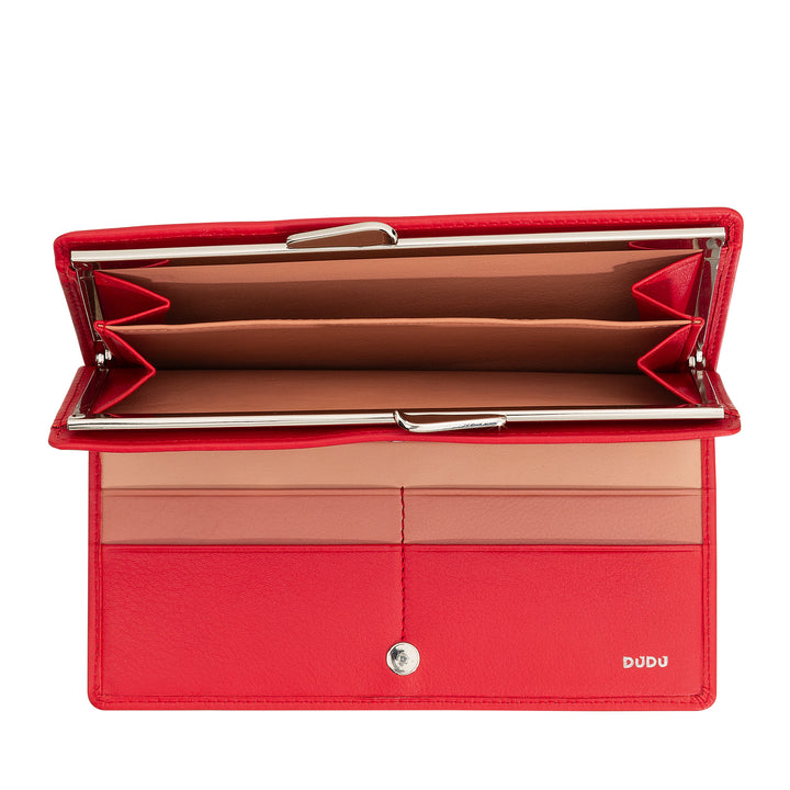 DUDU Cartera Grande para Mujer de Piel Auténtica con Protección RFID, Tarjetero con Monedero Clic Clac, Billetera Colorida