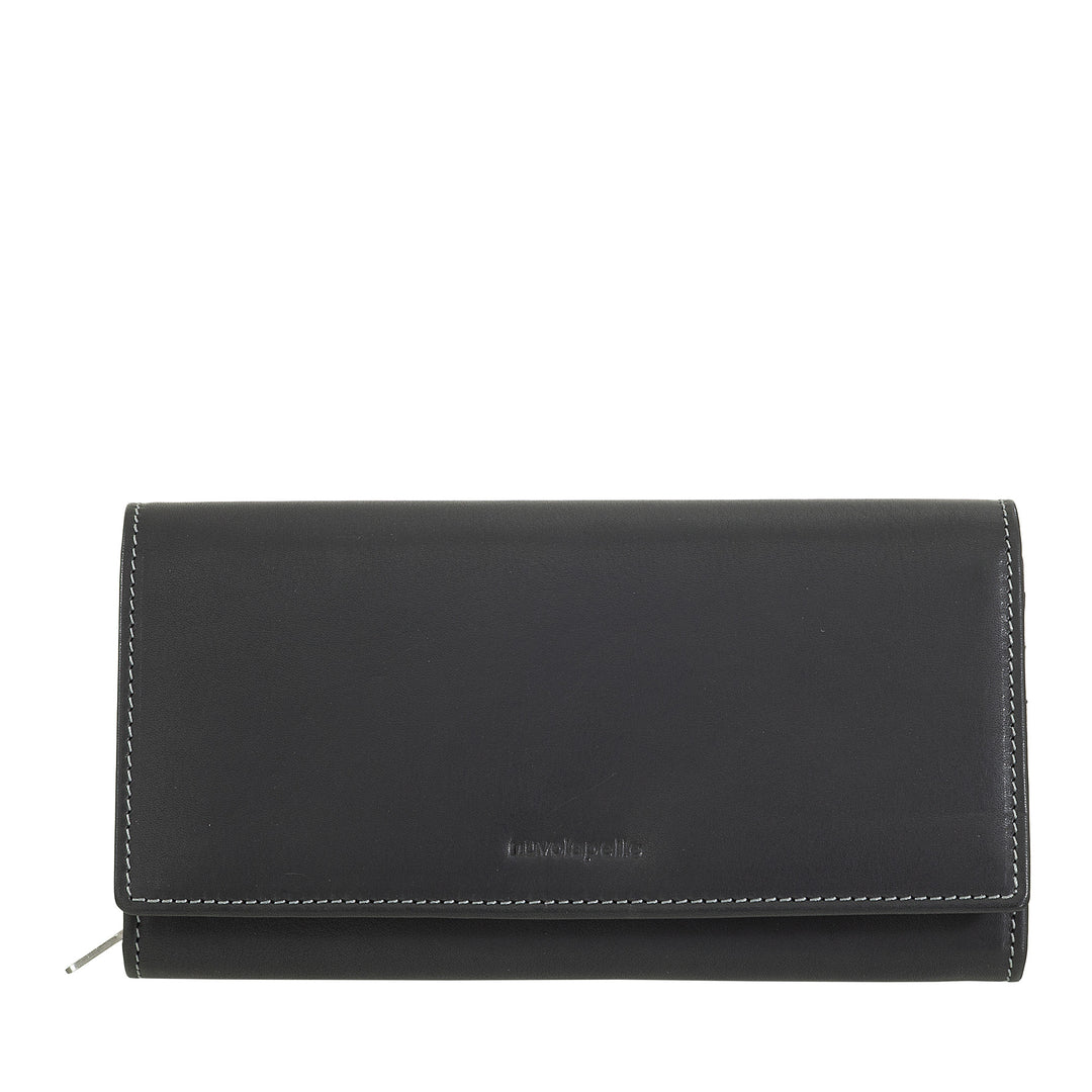 Nuvola Pelle Grand Portefeuille en Cuir pour Femme - Grand Porte-Monnaie et Porte-Cartes avec Plusieurs Compartiments et Fermeture à Bouton élégante