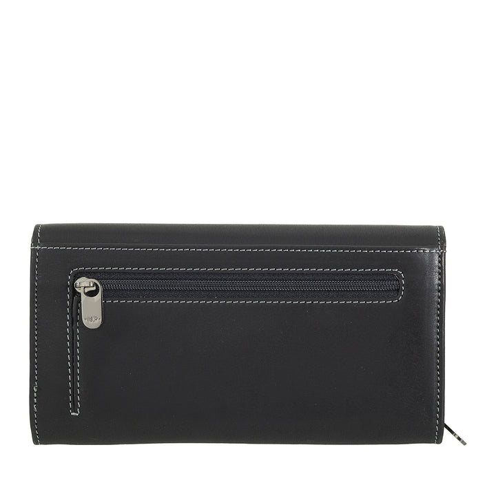 Nuvola Pelle Grand Portefeuille en Cuir pour Femme - Grand Porte-Monnaie et Porte-Cartes avec Plusieurs Compartiments et Fermeture à Bouton élégante