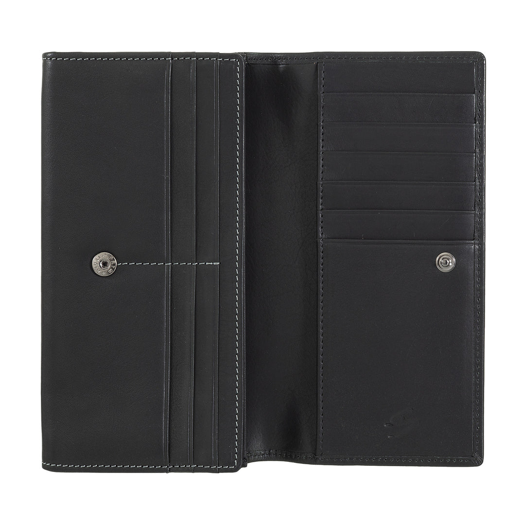 Nuvola Pelle Grand Portefeuille en Cuir pour Femme - Grand Porte-Monnaie et Porte-Cartes avec Plusieurs Compartiments et Fermeture à Bouton élégante