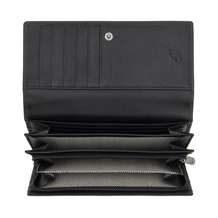 Nuvola Pelle Grand Portefeuille en Cuir pour Femme - Grand Porte-Monnaie et Porte-Cartes avec Plusieurs Compartiments et Fermeture à Bouton élégante