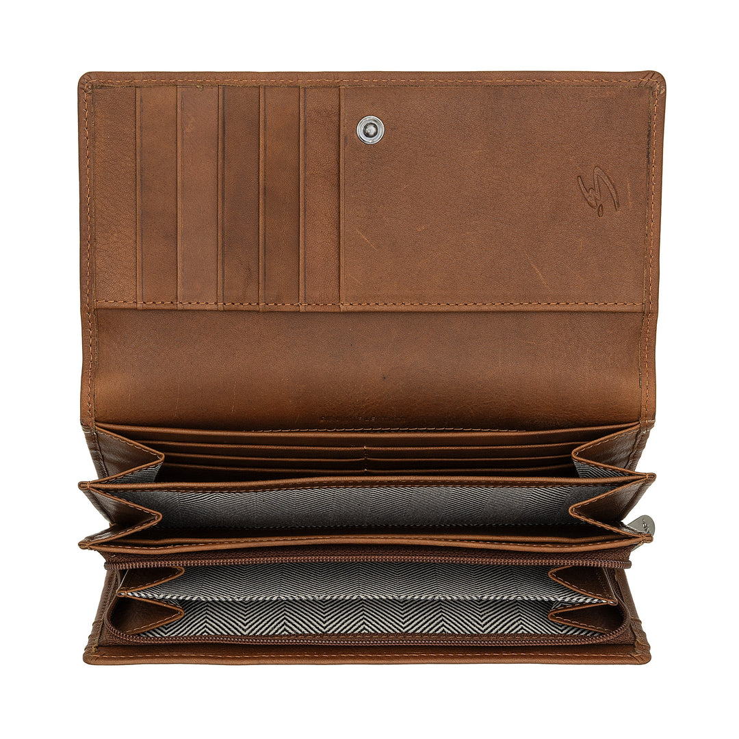 Nuvola Pelle Grand Portefeuille en Cuir pour Femme - Grand Porte-Monnaie et Porte-Cartes avec Plusieurs Compartiments et Fermeture à Bouton élégante