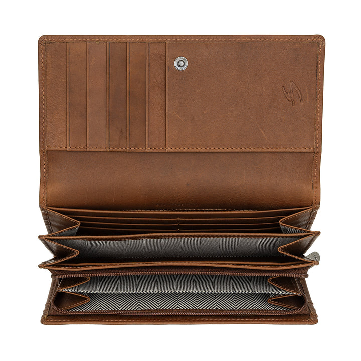 Nuvola Pelle Grand Portefeuille en Cuir pour Femme - Grand Porte-Monnaie et Porte-Cartes avec Plusieurs Compartiments et Fermeture à Bouton élégante