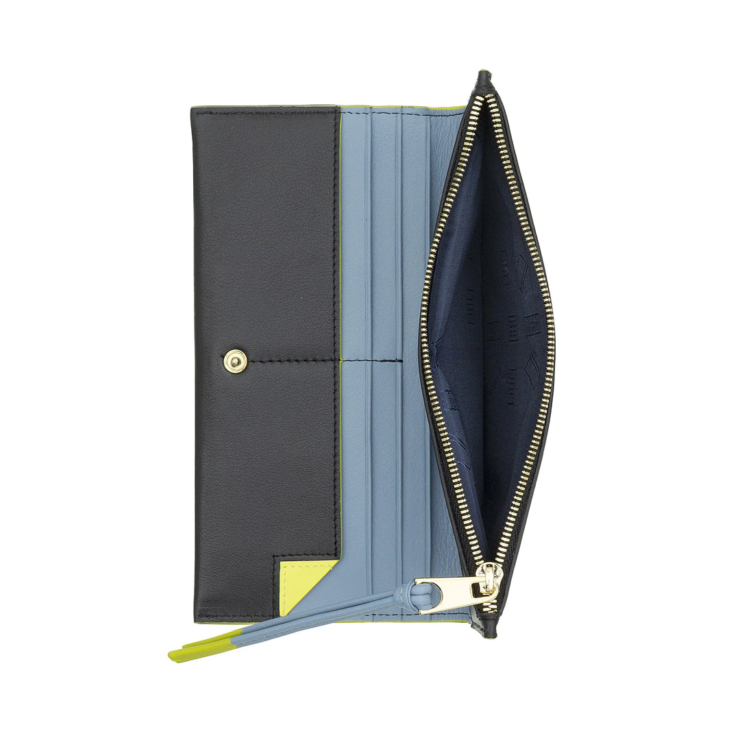 DUDU Cartera de Mujer Grande y Fina de Piel con Cremallera - Elegante Cartera Larga Vertical con Tarjetero, Monedero con Cremallera y Compartimentos para Billetes