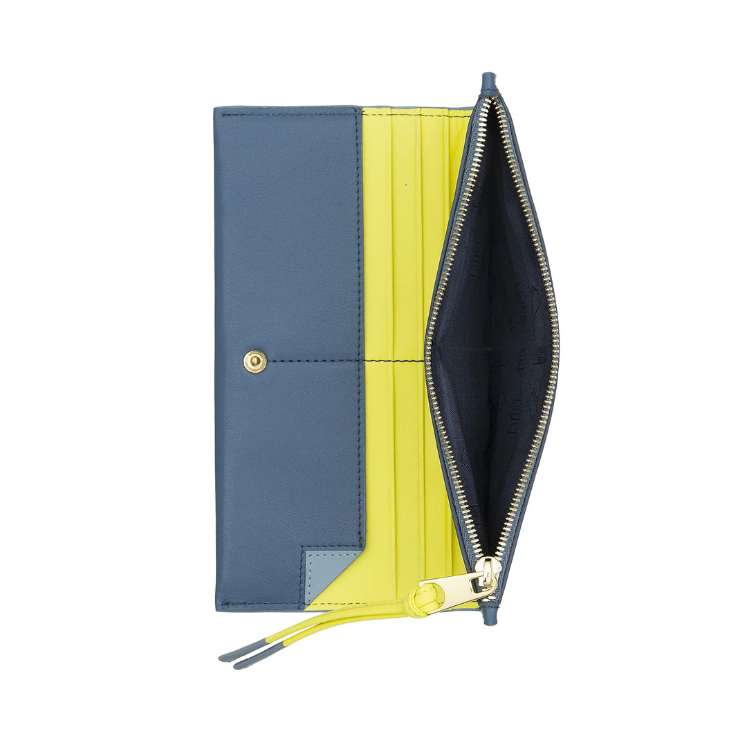 DUDU Portafoglio Donna Grande Slim in Pelle con Zip - Portafogli Lungo Verticale Elegante a Libro con Porta Carte, Tasca Monete con Cerniera e Scomparti per Banconote