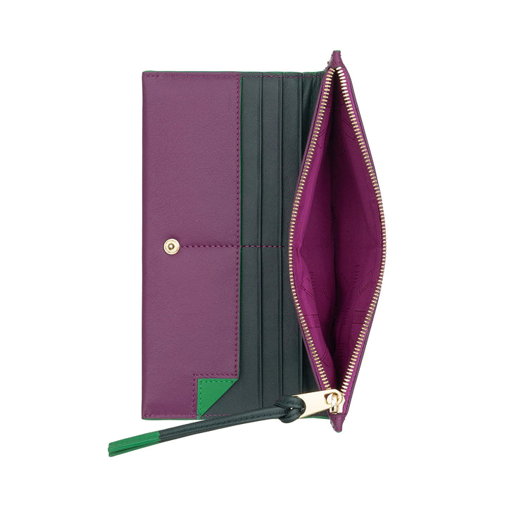DUDU Cartera de Mujer Grande y Fina de Piel con Cremallera - Elegante Cartera Larga Vertical con Tarjetero, Monedero con Cremallera y Compartimentos para Billetes