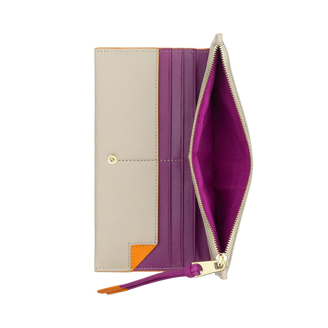 DUDU Portafoglio Donna Grande Slim in Pelle con Zip - Portafogli Lungo Verticale Elegante a Libro con Porta Carte, Tasca Monete con Cerniera e Scomparti per Banconote
