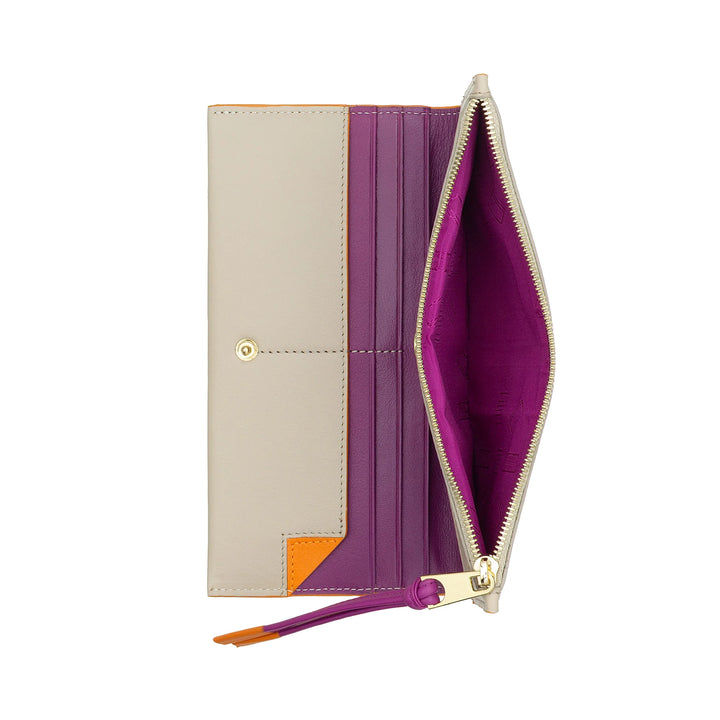 DUDU Portafoglio Donna Grande Slim in Pelle con Zip - Portafogli Lungo Verticale Elegante a Libro con Porta Carte, Tasca Monete con Cerniera e Scomparti per Banconote