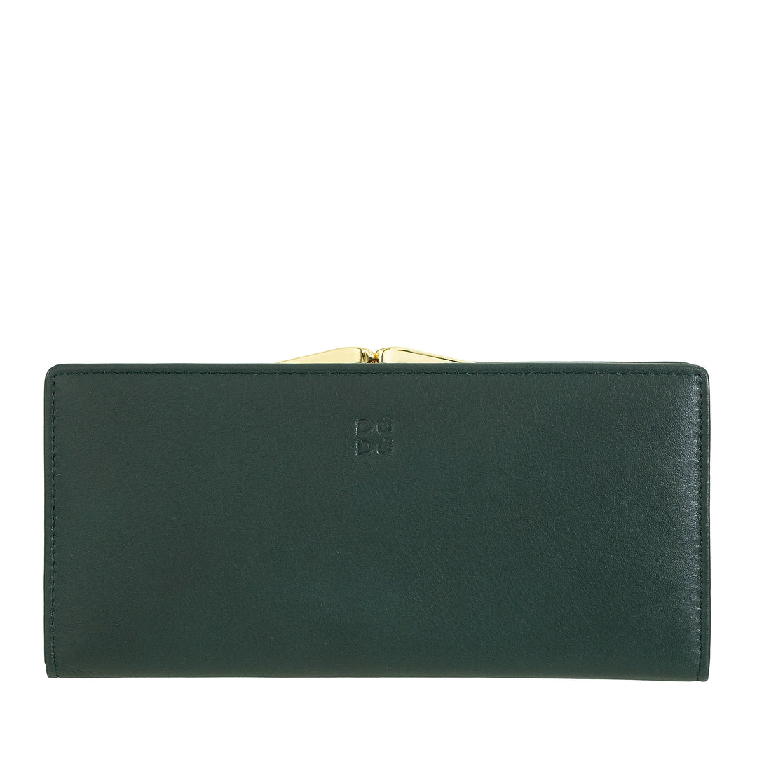 DUDU Cartera Grande para Mujer de Piel Auténtica con Protección RFID, Tarjetero con Monedero Clic Clac, Billetera Colorida
