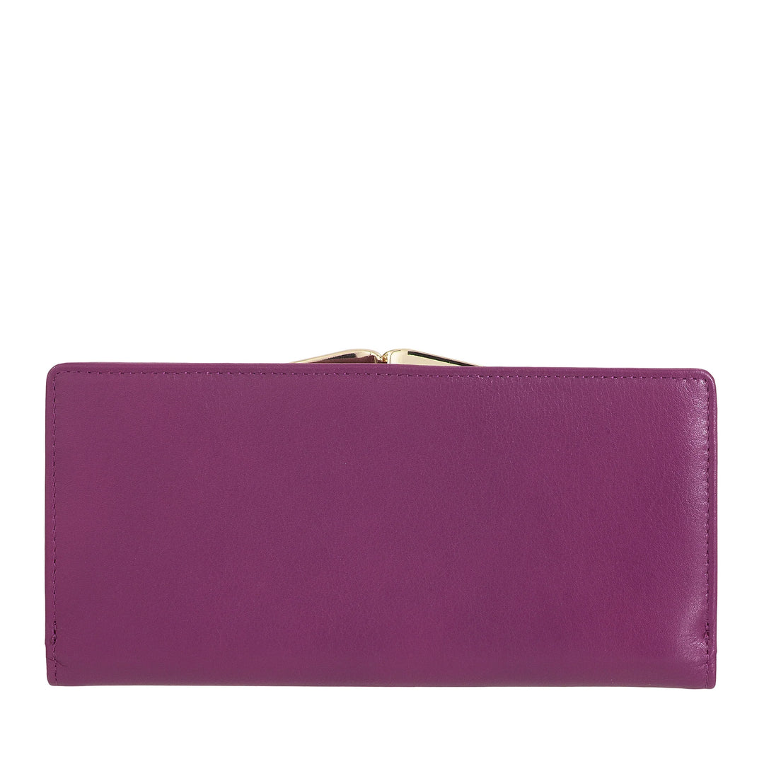 DUDU Cartera Grande para Mujer de Piel Auténtica con Protección RFID, Tarjetero con Monedero Clic Clac, Billetera Colorida
