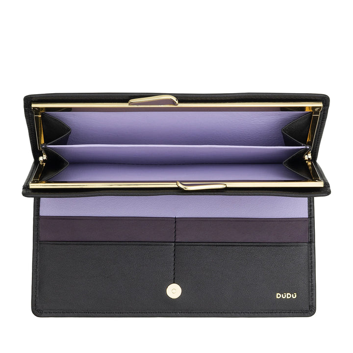 DUDU Cartera Grande para Mujer de Piel Auténtica con Protección RFID, Tarjetero con Monedero Clic Clac, Billetera Colorida