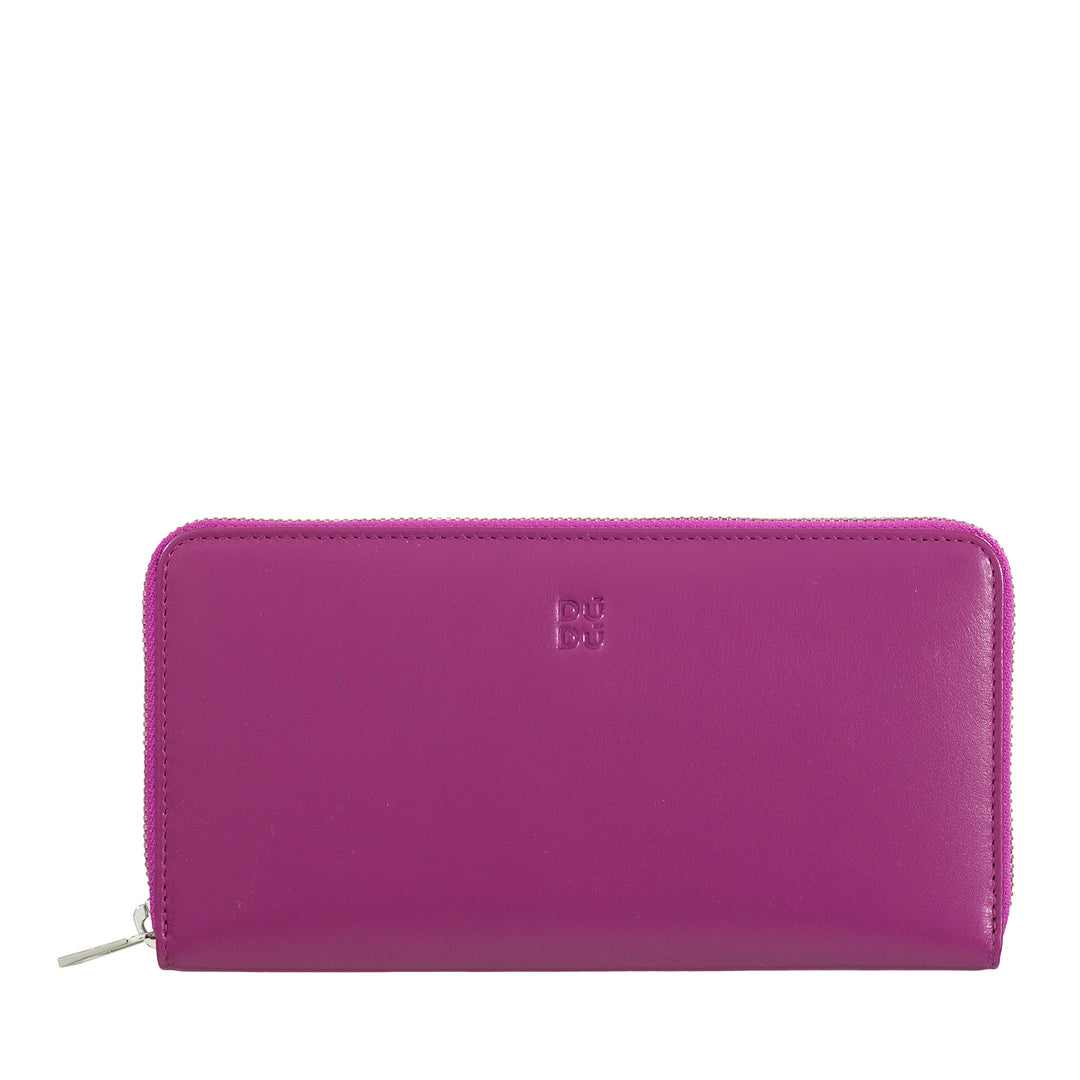 DUDU Grand portefeuille pour femme avec fermeture éclair RFID en cuir Nappa avec fermeture éclair autour de 14 poches pour cartes de crédit et porte-monnaie
