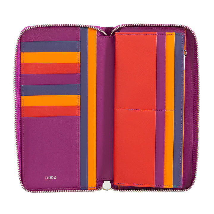 DUDU Grand portefeuille pour femme avec fermeture éclair RFID en cuir Nappa avec fermeture éclair autour de 14 poches pour cartes de crédit et porte-monnaie