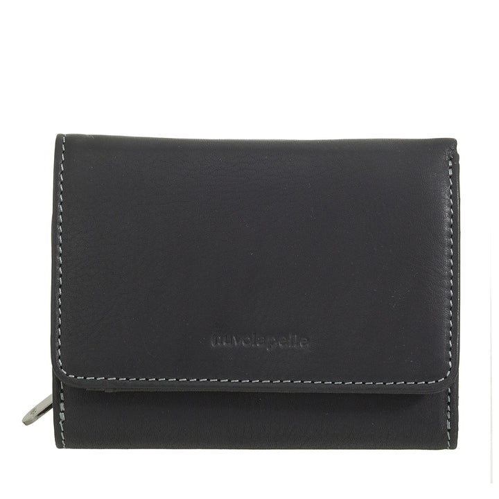 Nuvola Pelle Portefeuille en Cuir pour Femme avec Porte-Monnaie Zippé - Portefeuille Zippé élégant, Compartiments pour Cartes et Billets, Design Compact et Fonctionnel