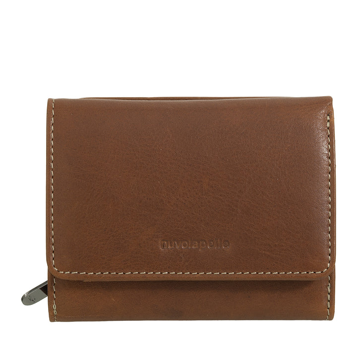 Nuvola Pelle Portefeuille en Cuir pour Femme avec Porte-Monnaie Zippé - Portefeuille Zippé élégant, Compartiments pour Cartes et Billets, Design Compact et Fonctionnel