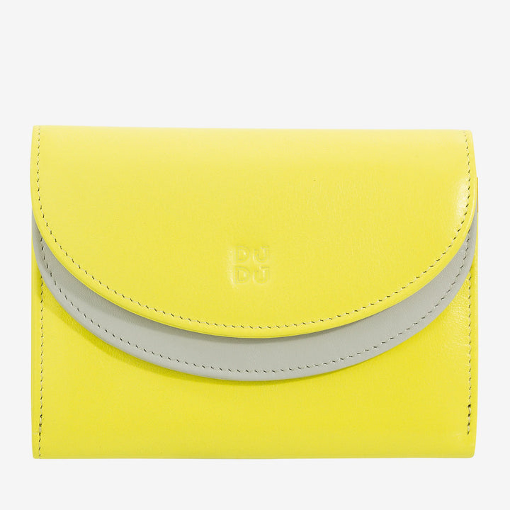 DUDU Cartera de mujer de piel auténtica RFID con monedero, cartera colorida con doble solapa, tarjetero, tarjetero para billetes