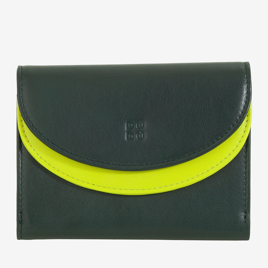 DUDU Cartera de mujer de piel auténtica RFID con monedero, cartera colorida con doble solapa, tarjetero, tarjetero para billetes