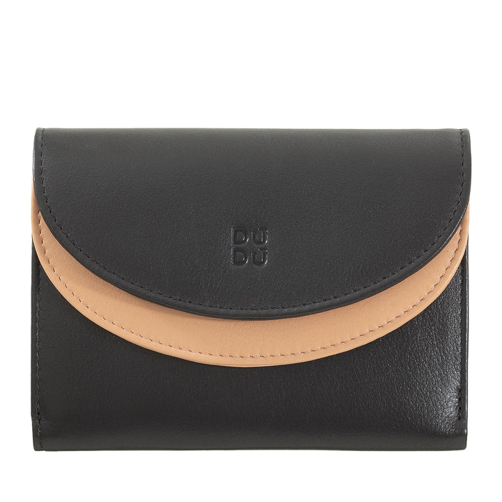 DUDU Cartera de piel auténtica RFID para mujer con monedero, cartera colorida con doble solapa, tarjetero, tarjetero para billetes