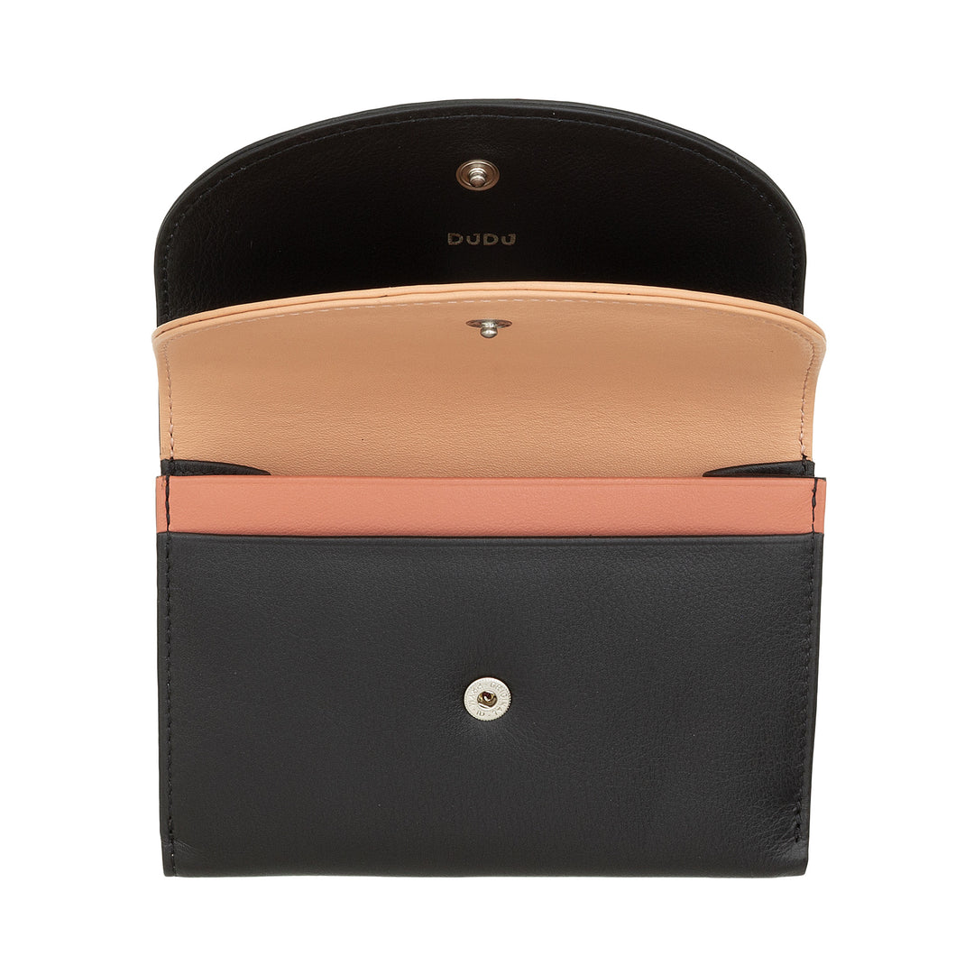 DUDU Cartera de piel auténtica RFID para mujer con monedero, cartera colorida con doble solapa, tarjetero, tarjetero para billetes