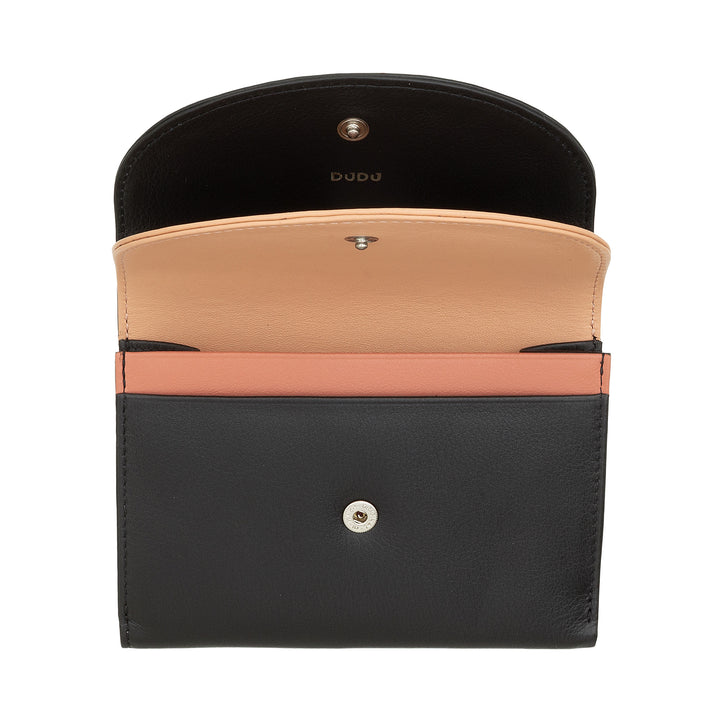 DUDU Cartera de piel auténtica RFID para mujer con monedero, cartera colorida con doble solapa, tarjetero, tarjetero para billetes