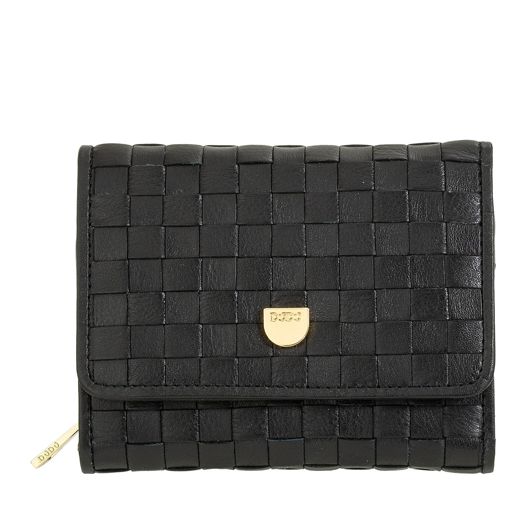 DUDU Portefeuille Femme en Cuir Tressé - Portefeuille Compact avec Porte-Monnaie Zippé, Porte-Billets élégant, Porte-Cartes